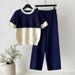 Women's Lace Two Piece Set Short Sleeve Fashionable Casual Suit Elegant Summer Style Wide Leg Pants European And American Cross Border_ecoleips.com