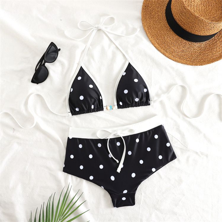 New 2026 European And American Style Polka Dot Sexy Bikini High Waist Tie Swimsuit Two Piece Beach Vacation Women's Clothing_ecoleips.com