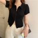 K Double Zipper Thin Short Sleeved Tight Knit Sweater For Women, Slim And Short Cardigan Top_ecoleips.com