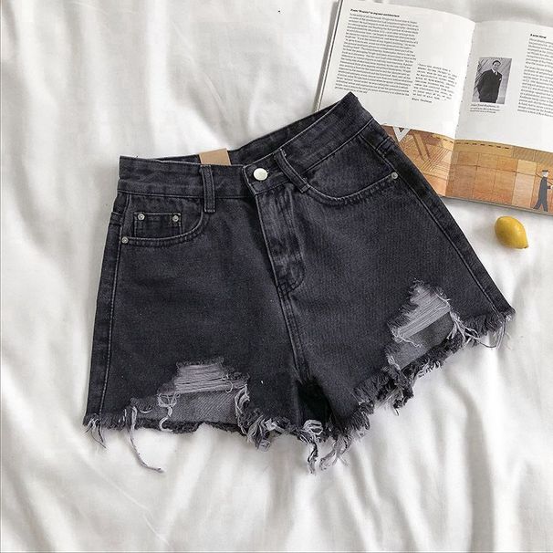 Women's Clothing Ripped Denim Shorts Summer New High Waist Loose Slim Wide Leg Versatile Raw Edge Hot Pants_ecoleips.com