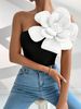 Aria Basics Aria Basics New European And American Style Women's Elegant Off-Shoulder Sleeveless 3D Floral Slim-Fit Tank Top_ecoleips.com