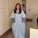 Plus Size African Print V-Neck Maxi Dress - Flowy Bohemian Stripe Tunic For Women, Loose Fit Long Dress With Elastic Waist_ecoleips.com