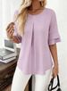 Women's Floral Ruffle Trim Relaxed Fit Blouse Short Sleeve Flowy Tunic Top for Summer_ecoleips.com