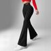 Women's Clothing Leather Label Fleece High Waist Flared Leg Pants With Shearling Fleece Lining - Stretchy, Warm & Slim Fit Winter Trousers_ecoleips.com