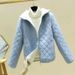 "Quilted Sherpa-Lined Jacket – Oversized Puffer Coat With Stand Collar For Women (Green/Blue/Pink, M-3XL)"_ecoleips.com