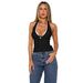 Women's Sexy Backless Halter Neck Camisole Top With Short Ribbon Bow Regular Fit Polyester Tank For Summer_ecoleips.com
