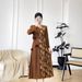 Summer Women's Pleated Long Sleeve Dress V Neck Printed Elegant High End Fashion Age Reducing Red Color Clothing_ecoleips.com