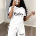 European American Style Summer Trendy Casual Short Sleeve Shirt And Shorts Two-Piece Set Unique Letter Print 8010 Design_ecoleips.com