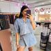 Women's Clothing Comfortable Casual Denim Suit For Women In Summer Loose And Slim POLO Short Sleeved Shirt Irregular Skirt And Pants Two Piece Suit_ecoleips.com