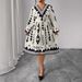 Women's Clothing Plus Size Clothes Elegant Plus Size Puff Sleeve V-Neck Dress – Printed Flowy Winter Dress For Women, High Waist Slimming & Stylish_ecoleips.com
