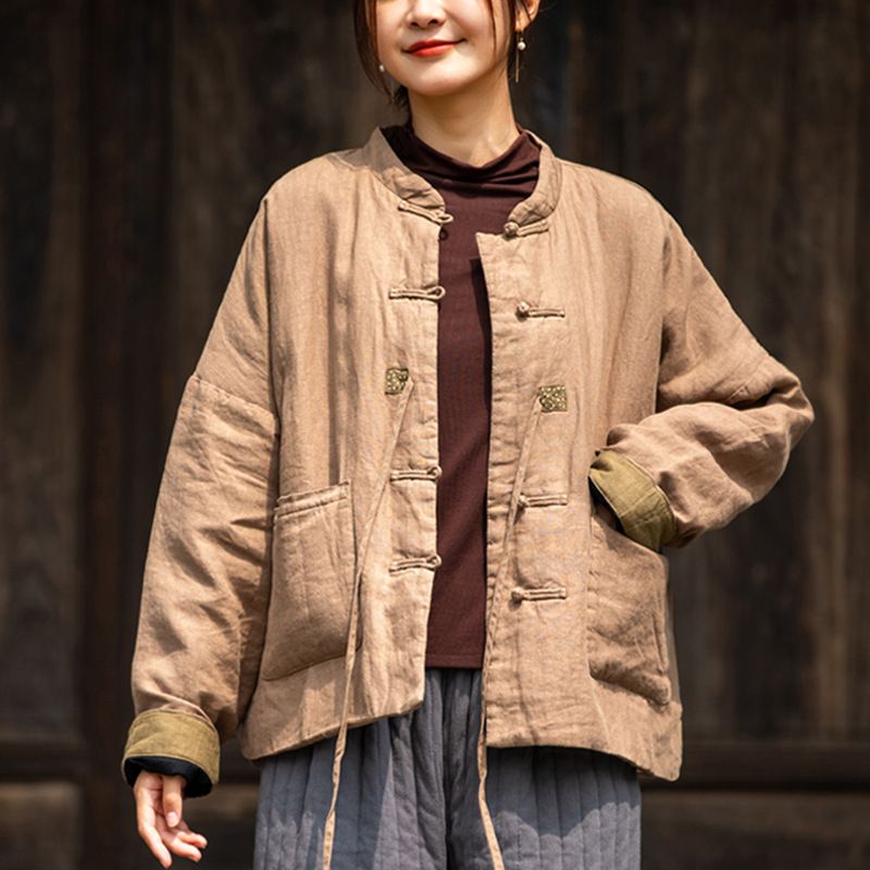 girl 25 Winter Stand Collar Double Breasted Button Thickened Jacket For Women New Chinese Style Handmade Embroidery Lace-up_ecoleips.com