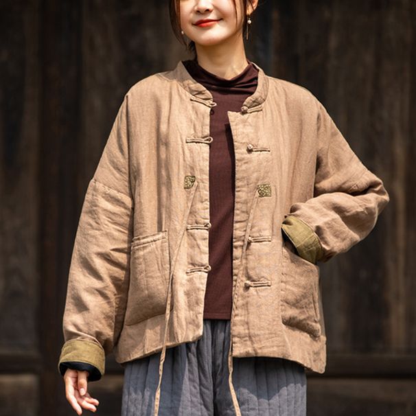 girl 25 Winter Stand Collar Double Breasted Button Thickened Jacket For Women New Chinese Style Handmade Embroidery Lace-up_ecoleips.com