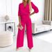 Women's Solid Color V-Neck Two-Button Casual 2-Piece Pant Set Regular Thickness For Spring/Autumn And Summer_ecoleips.com
