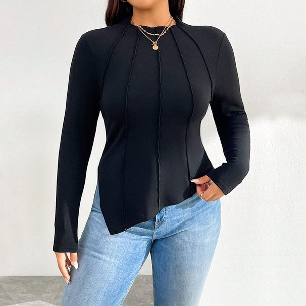 Women's Clothing Plus Size Women's Autumn And Winter New Simple Trend Design T Shirt Slim Long Sleeved Top_ecoleips.com