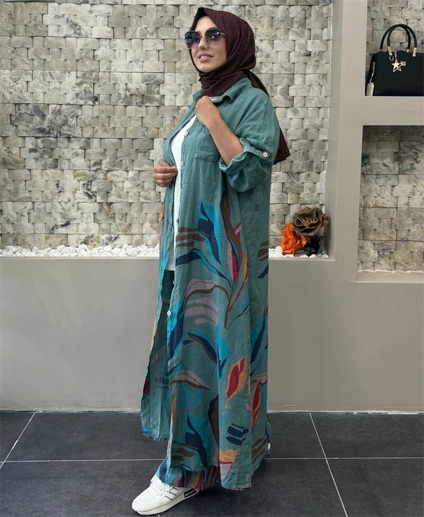 Women's Clothing Loose New Fashion Printed Long Cardigan Casual Wide Leg Pants Two Piece Set_ecoleips.com