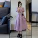 2026 New Summer Plus Size Women's Long For Slightly Plump Ladies, Slimming Waist, High-End French Style Purple Dress_ecoleips.com