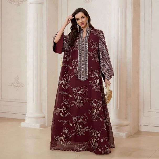 plus Size Women's Embroidered Sequined Long Robe with Tassel Dress NC181 Cross Border Muslim Fashion Clothing_ecoleips.com