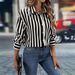 Women's Classic Stripe Lapel Long Sleeve Blouse Open Front Timeless Design Top_ecoleips.com