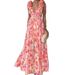  Floral Backless Wrap Dress – High Waist A-Line Summer Dress For Women, Casual Boho Chic Dress With V-Neck, Sleeveless Long Dress_ecoleips.com