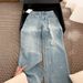 Women’s Light Blue Bow Embroidery High Waist Wide Leg Jeans, Casual Loose Denim Pants For Daily & Streetwear_ecoleips.com