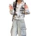 Women's American Retro Street Graffiti Print Hooded Cardigan Sweatshirt Loose Fit Versatile Outerwear Spring Autumn Style 2025_ecoleips.com