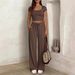 Women's Spring/Summer Casual Slim Fit Two-Piece Set Short Sleeve Top With Cross-Over Design And Matching Pants_ecoleips.com
