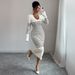 Women's Clothing Elegant Striped Midi Dress High Waist Slim Fit Long Sleeve Work Dress Wrinkle-Free Polyester(White/Navy/Black/Khaki/Beige, S-XL_ecoleips.com