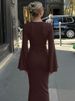 Mozision Long Sleeve Draped Ruched Sexy Maxi Dress Women Autumn Winter O Neck High Waist Bodycon Club Party Long Dress Elegant_ecoleips.com
