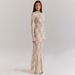 Women's Clothing Elegant Square Neck Fishtail Lace Dress – Halter Sleeves & Pleated Bustier For A Flattering Fit_ecoleips.com