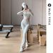 MUZI New V-neck Crossed Long Sleeve Sports T-shirt Yoga For Women With Lace Butt-lifting Flared Pants Two-piece Set_ecoleips.com