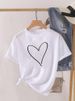 European And American Cross-border Foreign Trade Women's Clothing, Simple Heart-printed Round-neck Short-sleeve T-shirt_ecoleips.com
