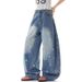Vintage Star Embroidered Baggy Jeans For Women, Gradient Washed Wide Leg Denim Pants, Loose High Waist Casual Trousers, Streetwear Daily Wear Y2K Over_ecoleips.com
