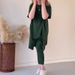 Women's Solid Color Round Neck Large Size Short-sleeved Slit Sweater Casual Suit_ecoleips.com