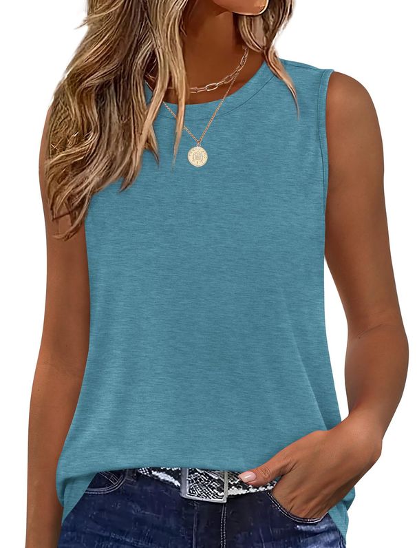 2025 Summer Women's Fashion Round Neck Solid Color Loose Tank Top For Women_ecoleips.com