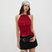 Women's Solid Color Pleated Halter Neck Top Summer Design Backless Tie Wear_ecoleips.com