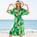 "Sexy V-Neck Long Sleeve Sun Cover-Up – Flattering Beach Dress, Tummy Control & Stylish Swimwear Cover"_ecoleips.com