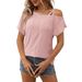 Summer New Arrival Women's Solid Color One Shoulder T-Shirt Short Sleeve Hollow Out Top American Style Clothing_ecoleips.com