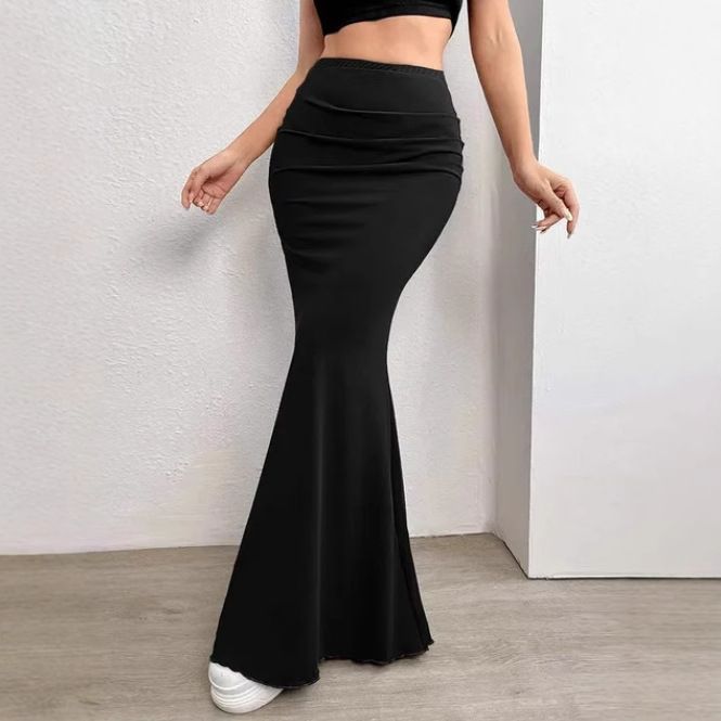 Verve 2025 Summer Women's Sexy Fashion Solid Color Slim Fit Long Skirt_ecoleips.com