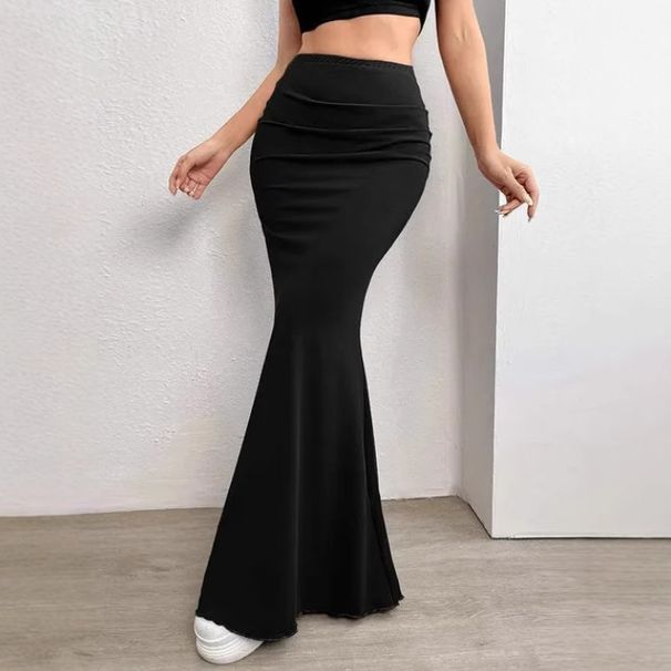 Verve 2025 Summer Women's Sexy Fashion Solid Color Slim Fit Long Skirt_ecoleips.com