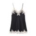 Contrast Trim Satin Feel Sleeveless Top, Women's Lace Detail Shell Blouse For Spring, Chic Casual & Night Out Cami_ecoleips.com