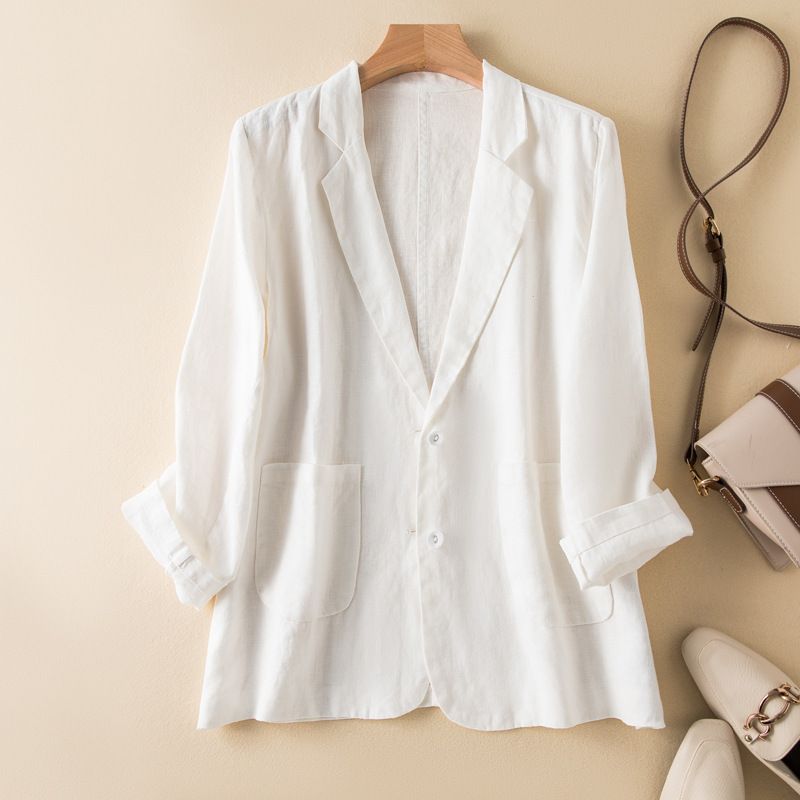 Real Photos Of 2026 Spring/Autumn Casual Linen Blazer For Women, Long Sleeve, Thin, Short, Cotton Linen Blazer_ecoleips.com
