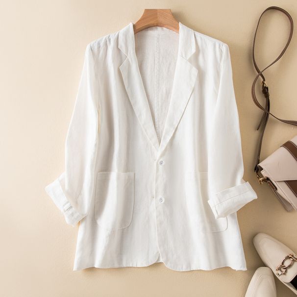 Real Photos Of 2026 Spring/Autumn Casual Linen Blazer For Women, Long Sleeve, Thin, Short, Cotton Linen Blazer_ecoleips.com