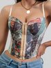 Aria Basics Aria Basics European And American Style Pure Desire Waist Cincher 3D Underwire Slim Fit Camisole Printed Sexy Fishbone Bra Vest Top_ecoleips.com