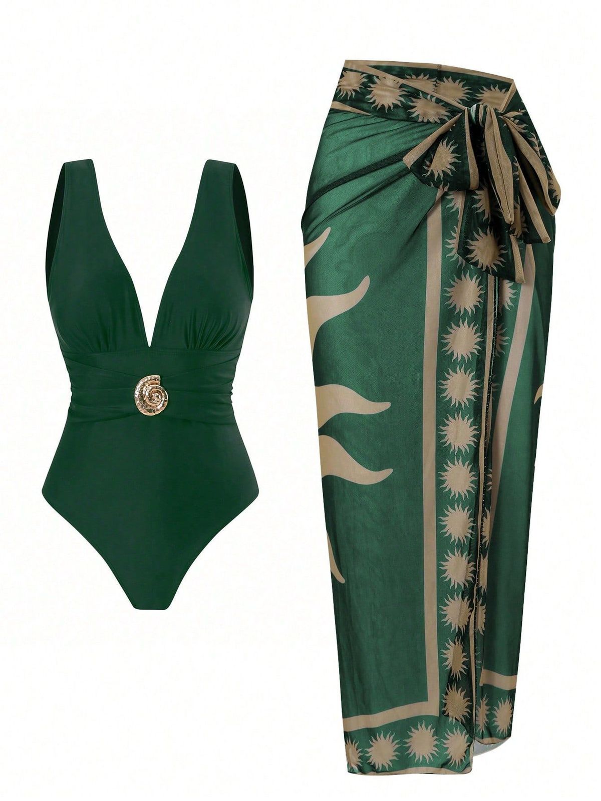 Women's Clothing New One Piece Deep V Sexy Swimsuit Retro Print Hot Spring Resort Beach Dress Suit_ecoleips.com