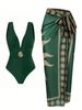 Women's Clothing New One Piece Deep V Sexy Swimsuit Retro Print Hot Spring Resort Beach Dress Suit_ecoleips.com