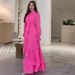 Women's Clothing High Neck Patchwork Snowflake Dress Court Design Ruffle Muslim Fashion Fall_ecoleips.com