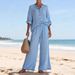 Women's Cotton Lounge Set Casual V-Neck Long Sleeve Shirt And Pants Soft And Breathable Outfit in Multiple Colors_ecoleips.com