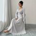 Women's Clothing Printed Long Sleeved Elegant V Neck Long Skirt Waist Slimming Dress_ecoleips.com