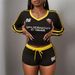 Women's Clothing Slim Sexy Elastic Print Sports Style V Neck Long Sleeved Top Shorts Suit For Women_ecoleips.com