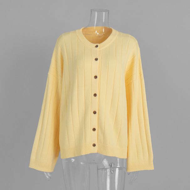 Women's Loose Fitting Cardigan Ribbed Crew Neck Knitted Sweater Autumn/Winter Style Fashion For Ladies_ecoleips.com